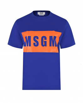 Синяя футболка с оранжевым логотипом MSGM Синий, арт. 3241MDM520 227298 85 | Фото 1
