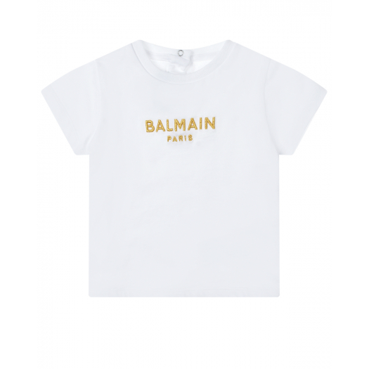 Белая футболка с золотистым лого Balmain | Фото 1