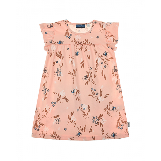 Розовое платье с принтом &quot;рыбы&quot; Sanetta Kidswear | Фото 1