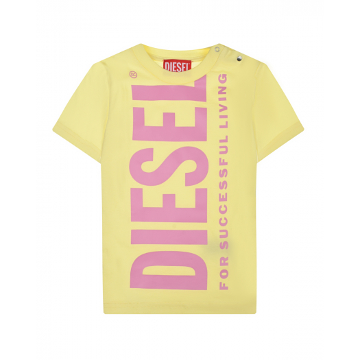 Желтая футболка с розовым лого Diesel | Фото 1