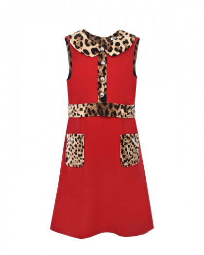 Красное платье с леопардовой отделкой Dolce&Gabbana | Фото 1