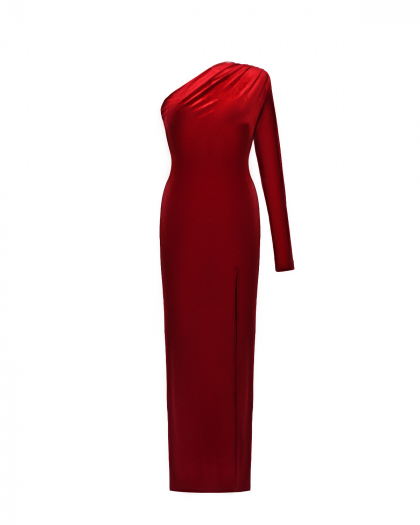 Бархатное асимметричное платье, красное Dan Maralex | Фото 1