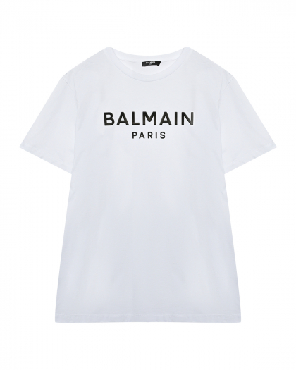 Футболка с черным лого, белая Balmain | Фото 1