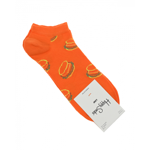 Оранжевые спортивные носки с принтом &quot;бургеры&quot; Happy Socks | Фото 1
