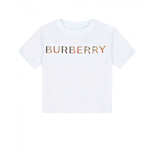 Белая футболка с логотипом в клетку Burberry | Фото 1