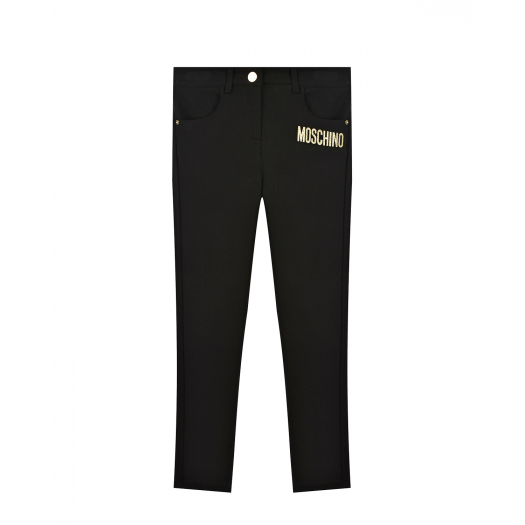 Черные брюки с золотым логотипом Moschino | Фото 1