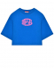 Укороченная футболка с розовым лого, синяя Diesel | Фото 1