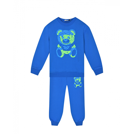 Синий спортивный костюм с принтом &quot;медвежонок&quot; Moschino | Фото 1