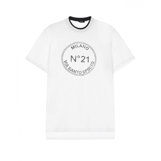 Белая футболка с логотипом в круге No. 21 | Фото 1