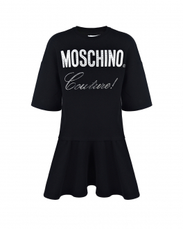 Черное трикотажное платье со стразами Moschino Черный, арт. HDV0B6 LBA28 60100 | Фото 1