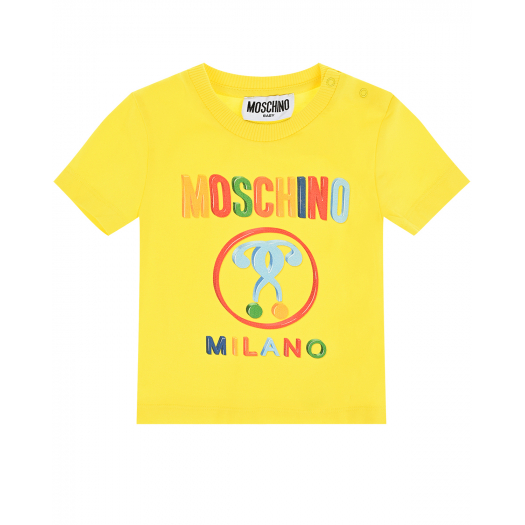 Желтая футболка с разноцветным логотипом Moschino | Фото 1