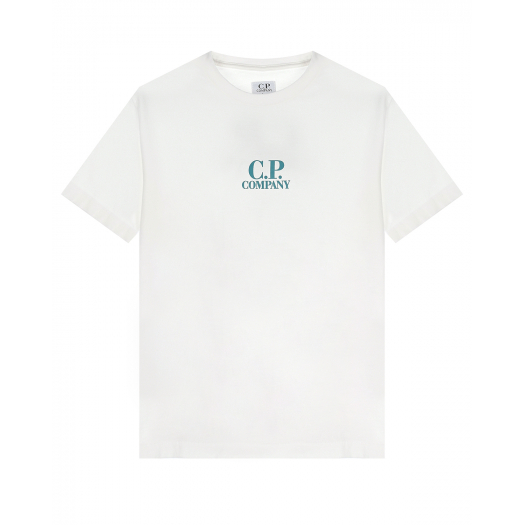 Белая футболка с бирюзовым лого CP Company | Фото 1