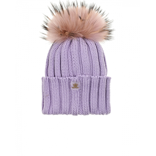 Фиолетовая шапка из шерсти с меховым помпоном Regina | Фото 1