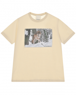 Светло-бежевая футболка с принтом &quot;волк&quot; Emporio Armani Бежевый, арт. 6L4T8A 2JTIZ 0136 | Фото 1