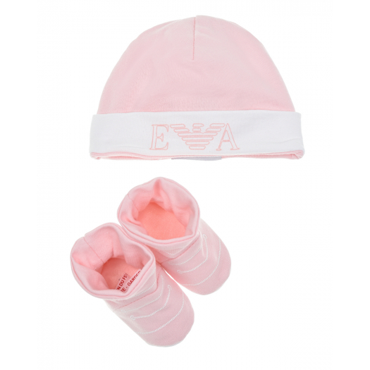 Розовый комплект из шапки и пинеток Emporio Armani | Фото 1
