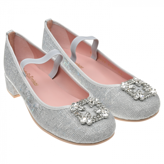 Серебристые туфли с пряжкой из страз Pretty Ballerinas | Фото 1