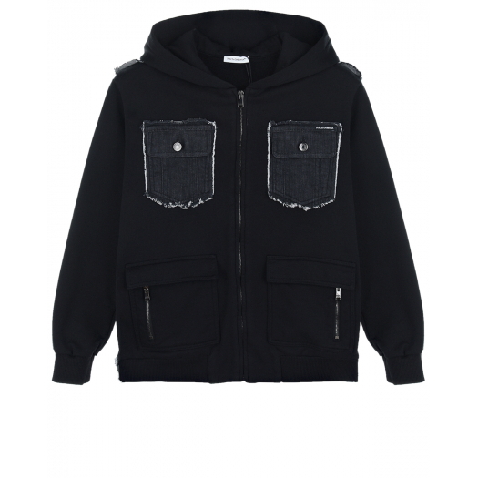 Черная спортивная куртка с карманами из денима Dolce&Gabbana | Фото 1