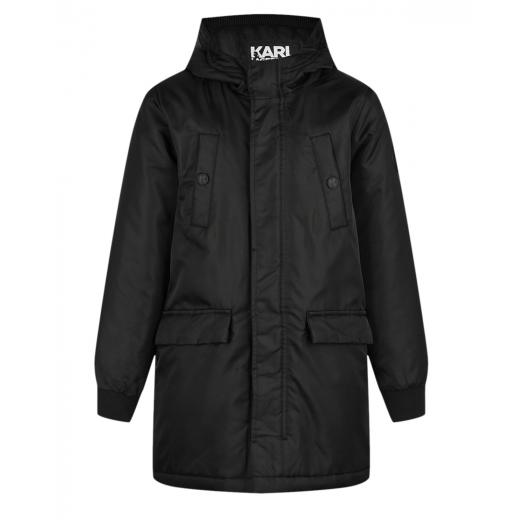 Черное пальто с объемными карманами Karl Lagerfeld kids | Фото 1