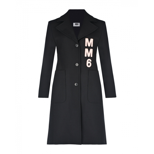 Черное пальто с розовым лого MM6 Maison Margiela | Фото 1