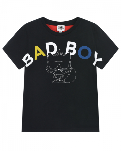 Черная футболка с принтом &quot;Bad boy&quot; Karl Lagerfeld kids | Фото 1