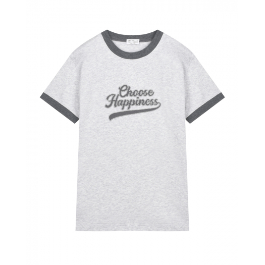 Серая футболка с надписью &quot;Choose Happiness&quot; Brunello Cucinelli | Фото 1