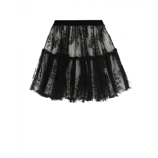 Черная юбка с гипюровым узором Monnalisa | Фото 1