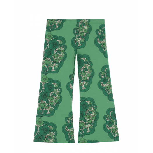 Зеленые спортивные брюки с цветочным принтом  | Фото 1