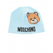 Голубая трикотажная шапка с принтом и логотипом Moschino | Фото 1