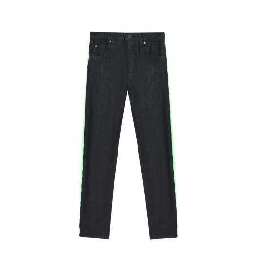 Черные джинсы с зелеными лампасами Emporio Armani | Фото 1