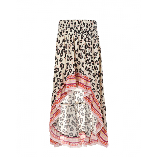 Длинная леопардовая юбка с розовой полосатой отделкой  | Фото 1