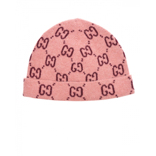 Розовая шапка с логотипом GUCCI | Фото 1