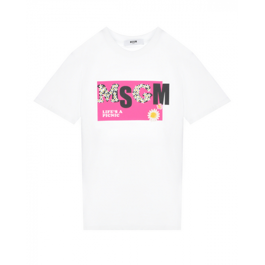 Белая футболка с крупным лого MSGM | Фото 1