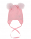 Розовая шапка с меховыми помпонами и отделкой стразами Monnalisa | Фото 1