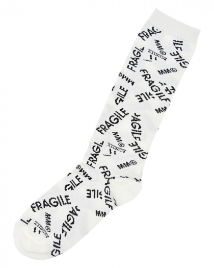 Белые носки с принтом &quot;Fragile&quot; MM6 Maison Margiela | Фото 1