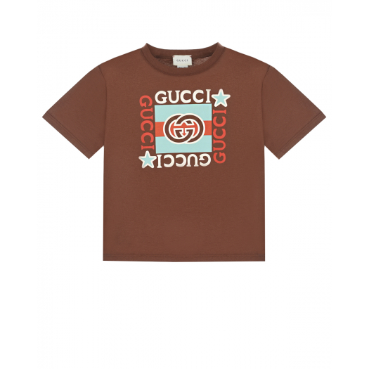 Коричневая футболка с логотипом GUCCI | Фото 1