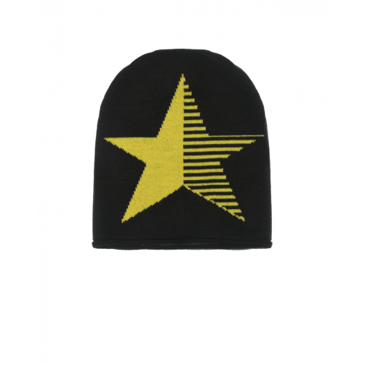 Черная шапка со звездой салатового цвета Catya | Фото 1