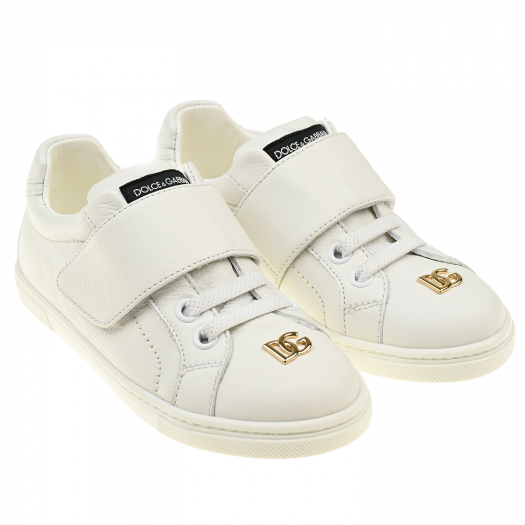Белые кеды с золотым логотипом Dolce&Gabbana | Фото 1