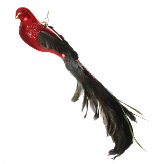 Декор Птица из стекла, хвост перо, красный, 44 см SHISHI | Фото 1