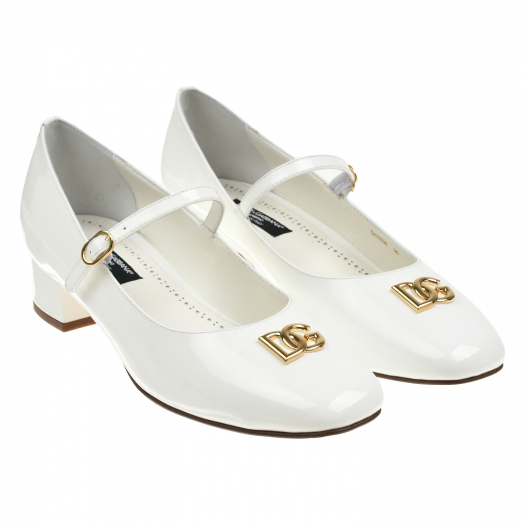 Туфли c золотым логотипом, белые Dolce&Gabbana | Фото 1