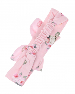 Розовая повязка с бантом и цветочным принтом Monnalisa Розовый, арт. 398002 8650 0091 | Фото 2