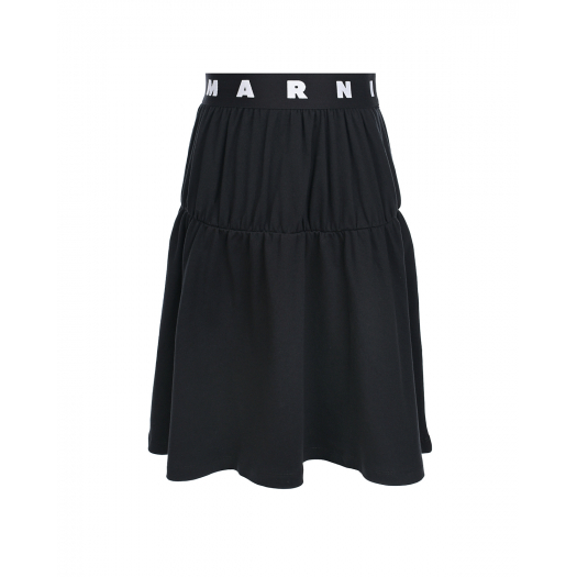 Черная юбка с белым лого на поясе MARNI | Фото 1