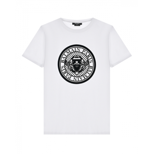 Белая футболка с круглым лого Balmain | Фото 1