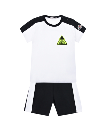 Комплект из футболки и шорт с неоновым логотипом Moncler | Фото 1