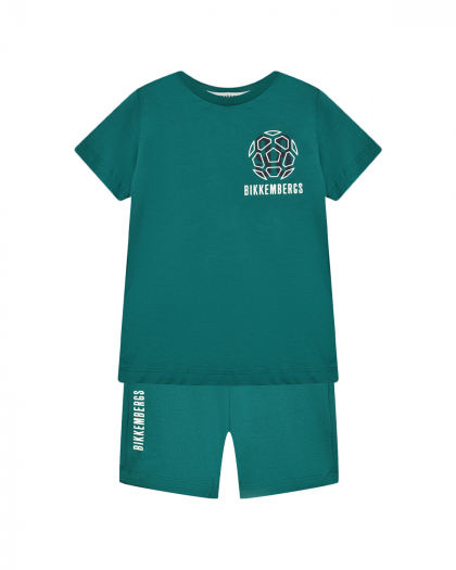 Комплект с принтом мяча и логотипом футболка + бермуды, зеленый Bikkembergs | Фото 1