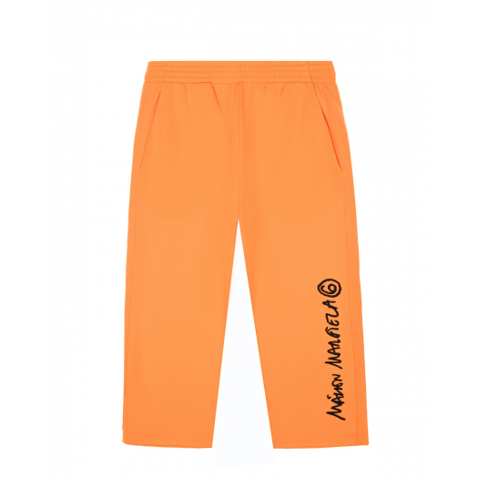 Оранжевые спортивные брюки с черным логотипом MM6 Maison Margiela | Фото 1