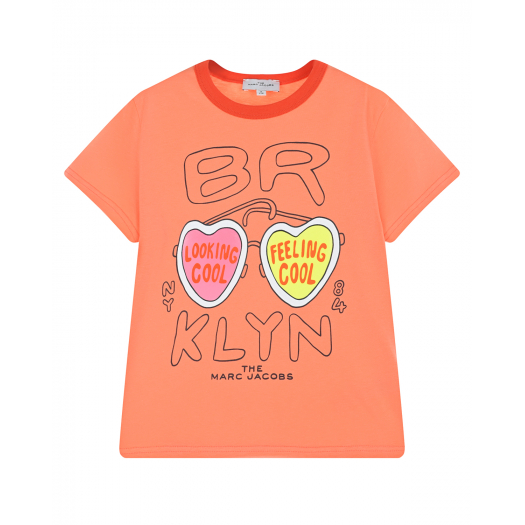 Оранжевая футболка с принтом &quot;BROOKLYN looking cool, feeling cool&quot;  | Фото 1