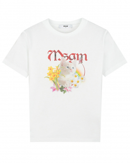 Белая футболка с принтом &quot;кошка&quot; MSGM Белый, арт. MS029057 1 BIANCO | Фото 1