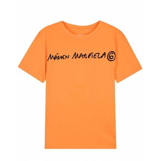 Оранжевая футболка с черным логотипом MM6 Maison Margiela | Фото 1