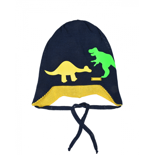 Синяя шапка с принтом &quot;динозавры&quot; Il Trenino | Фото 1