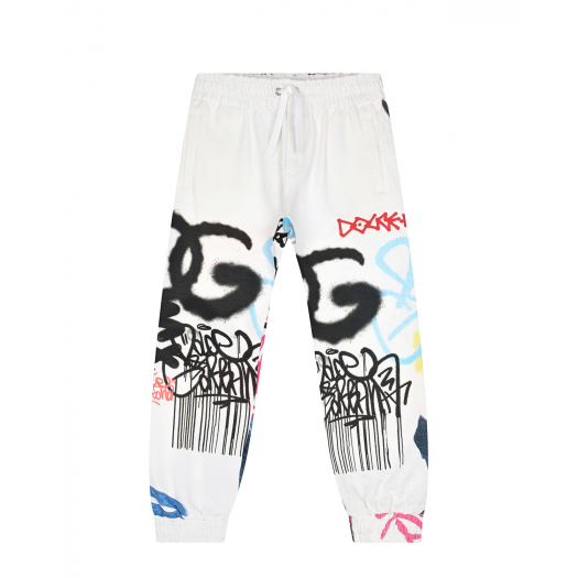Белые спортивные брюки с принтом &quot;граффити&quot; Dolce&Gabbana | Фото 1